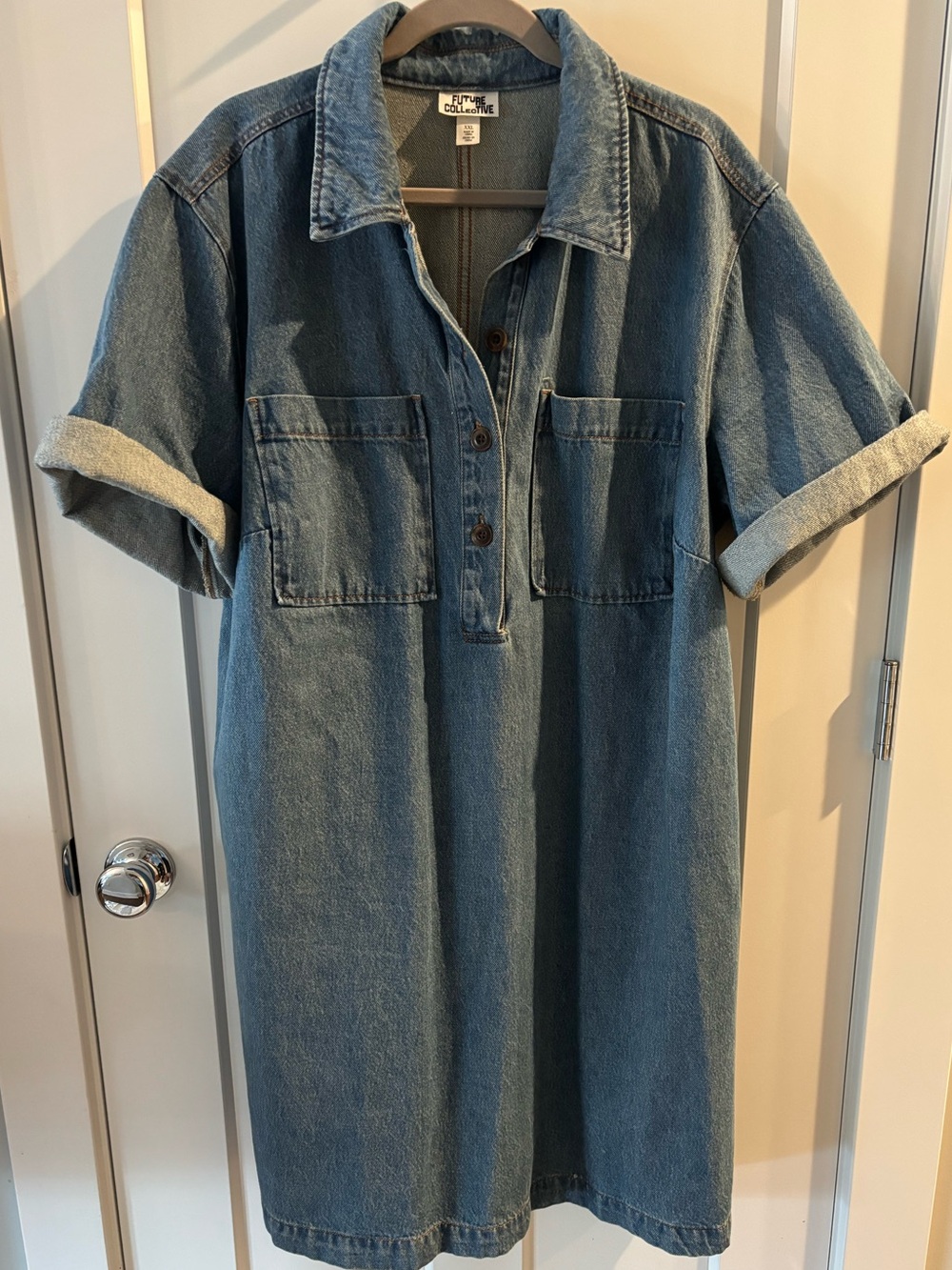 Future Collective Denim Polo Shirt Dress - Blue